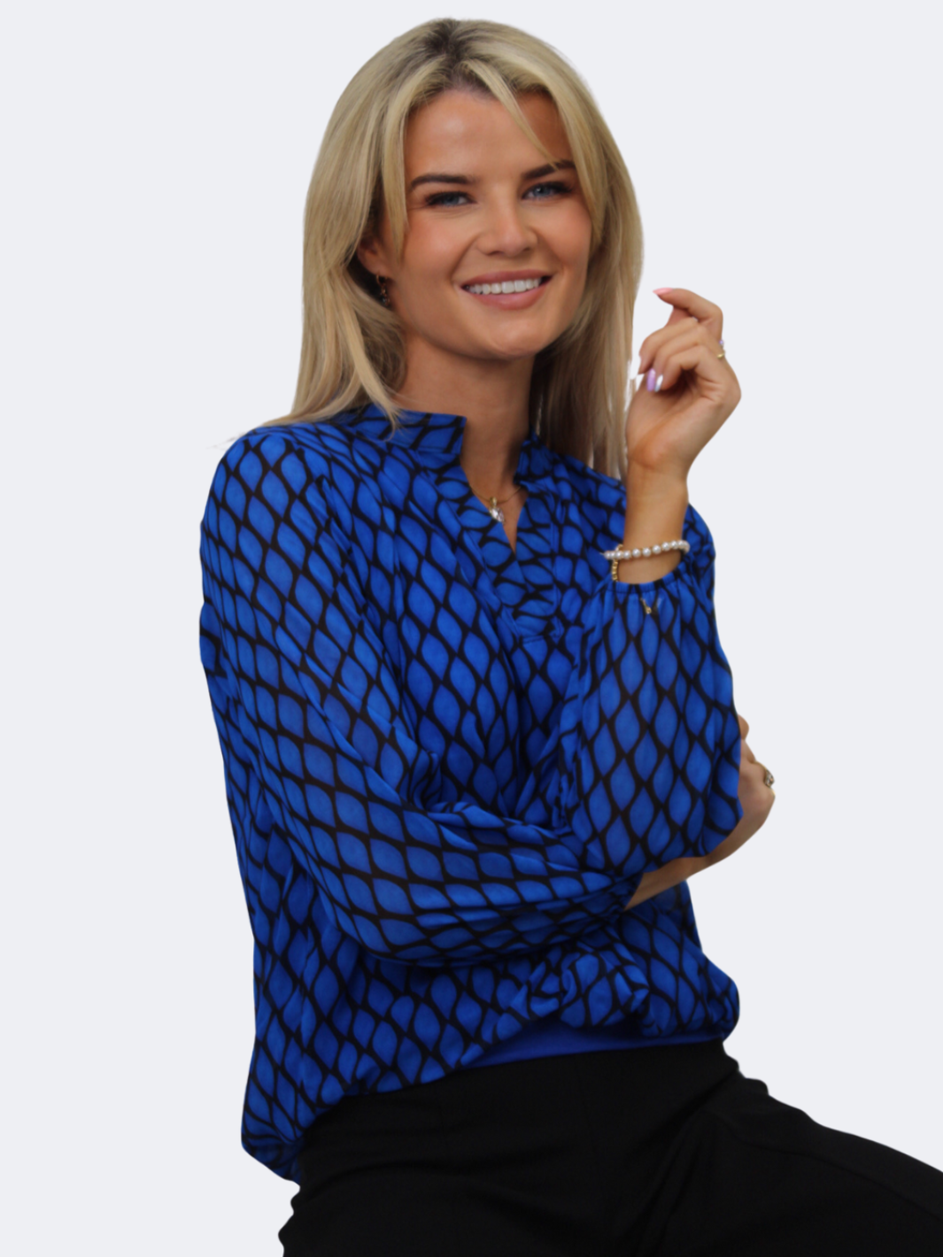 Kate & Pippa Bella Band Top In Blue Print-Nicola Ross