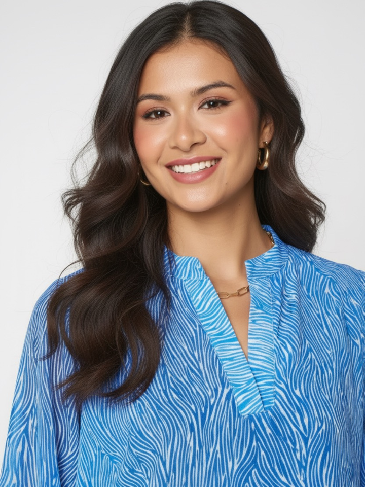 Kate & Pippa Bella Band Top In Blue Print-Nicola Ross