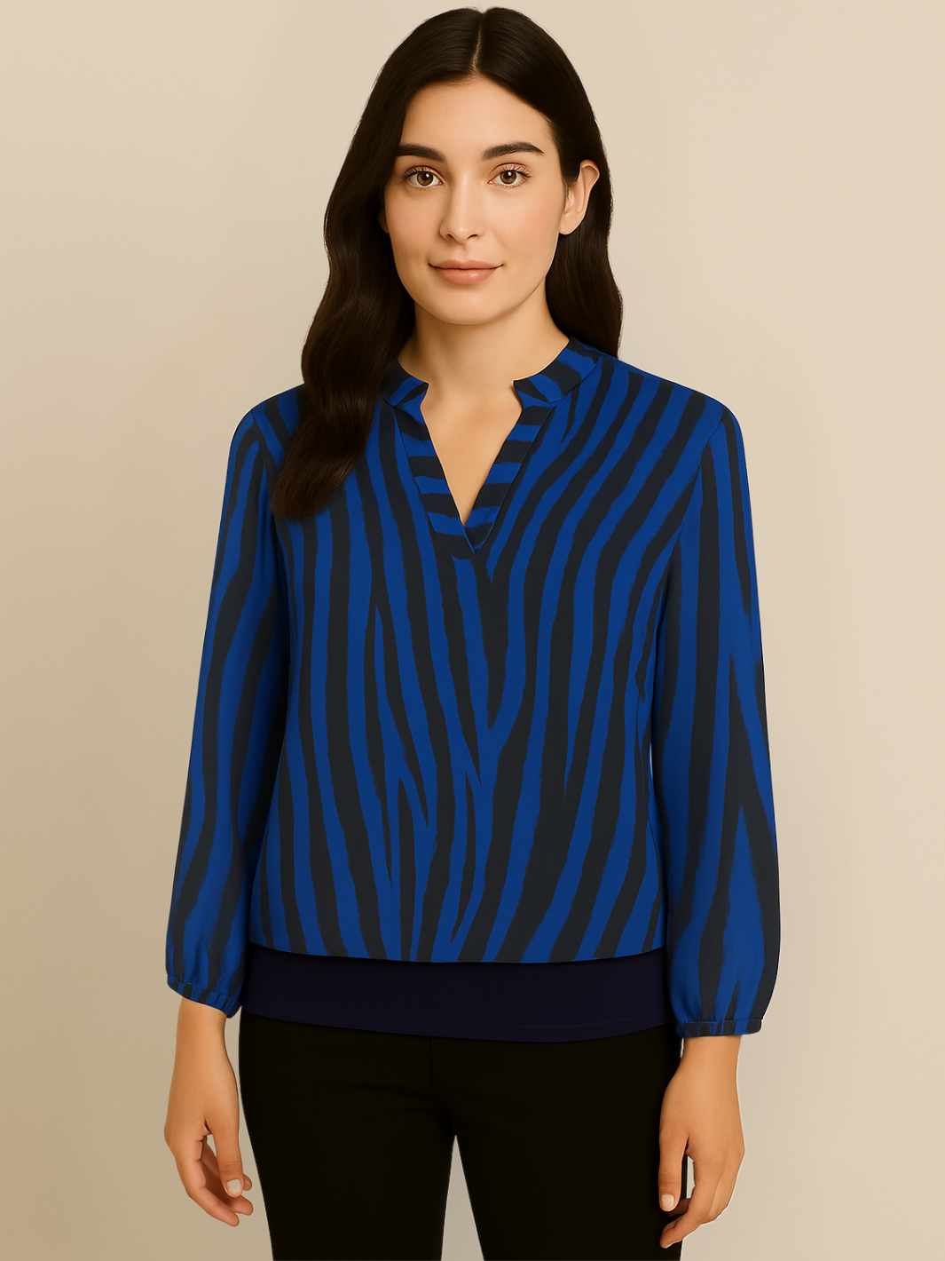 Kate & Pippa Bella Band Top In Blue/Navy Print-Nicola Ross