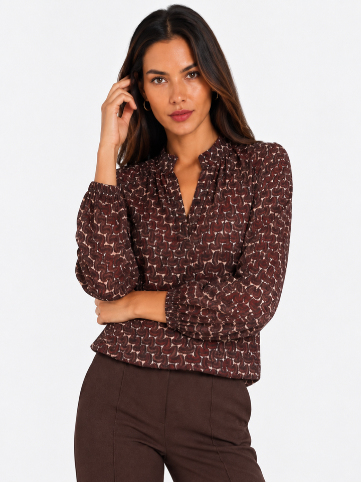 Kate & Pippa Bella Band Top In Brown Geo Print-Nicola Ross