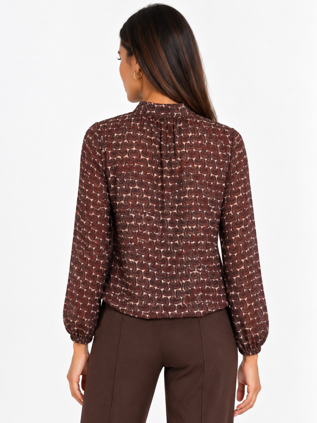 Kate & Pippa Bella Band Top In Brown Geo Print-Nicola Ross
