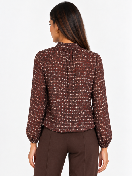 Kate & Pippa Bella Band Top In Brown Geo Print-Nicola Ross