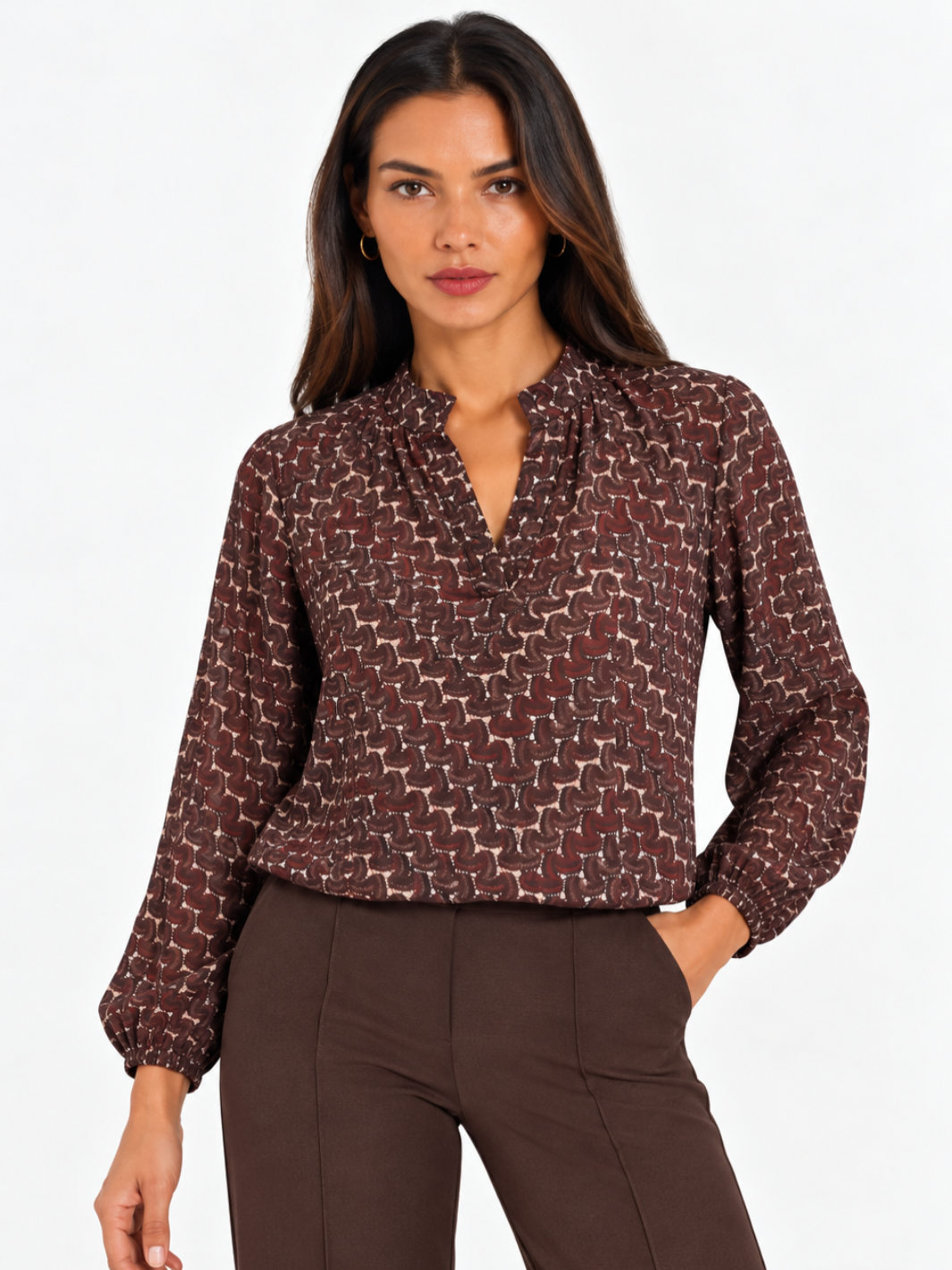 Kate & Pippa Bella Band Top In Brown Geo Print-Nicola Ross