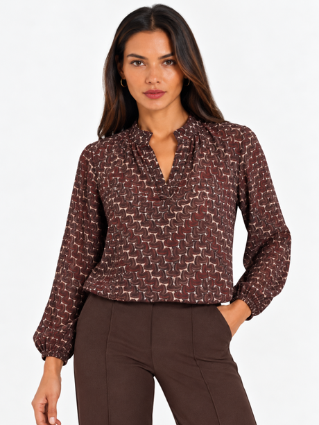 Kate & Pippa Bella Band Top In Brown Geo Print-Nicola Ross