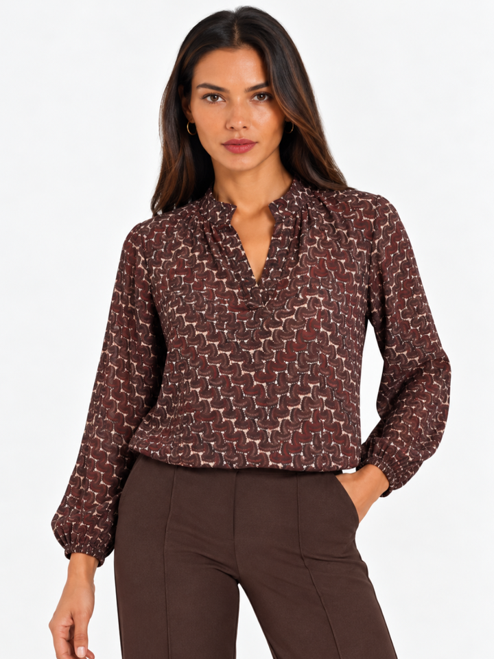 Kate & Pippa Bella Band Top In Brown Geo Print-Nicola Ross