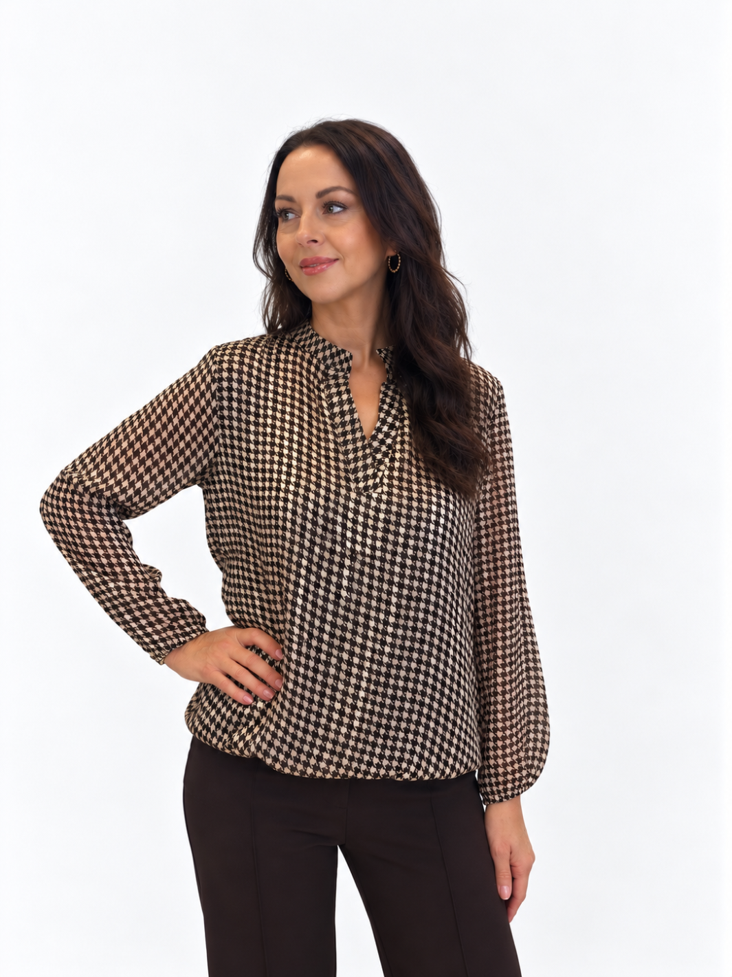 Kate & Pippa Bella Band Top In Brown Lurex Print-Nicola Ross