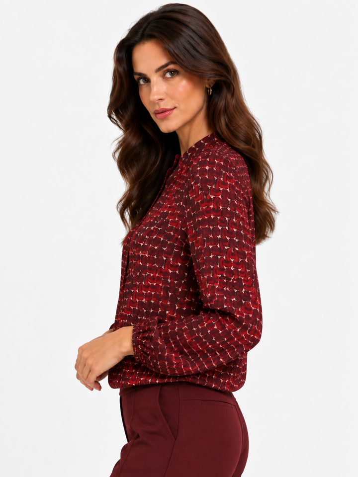 Kate & Pippa Bella Band Top In Burgundy Geo Print-Nicola Ross