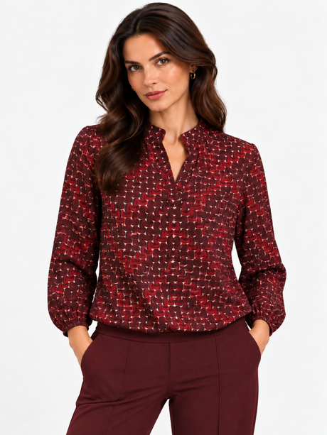 Kate & Pippa Bella Band Top In Burgundy Geo Print-Nicola Ross
