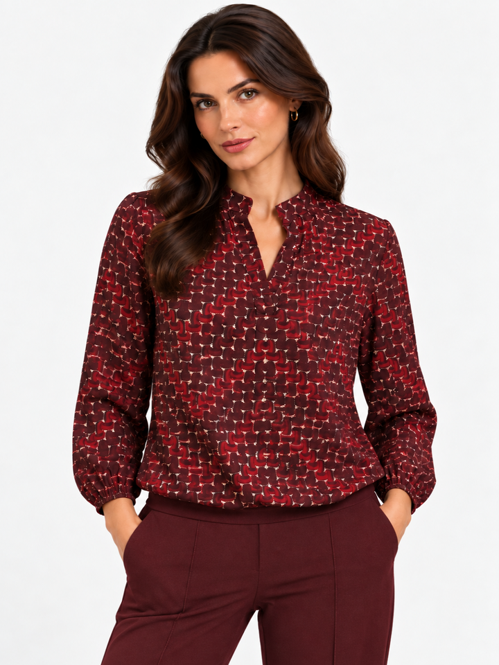 Kate & Pippa Bella Band Top In Burgundy Geo Print-Nicola Ross
