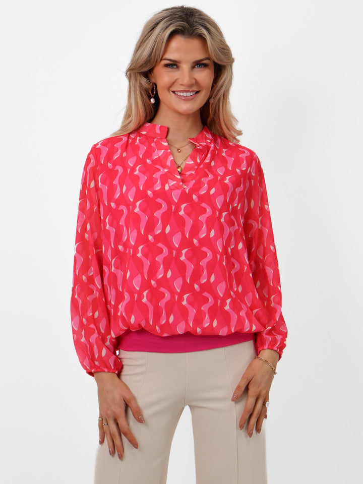 Kate & Pippa Bella Band Top In Cerise Pink Print-Nicola Ross