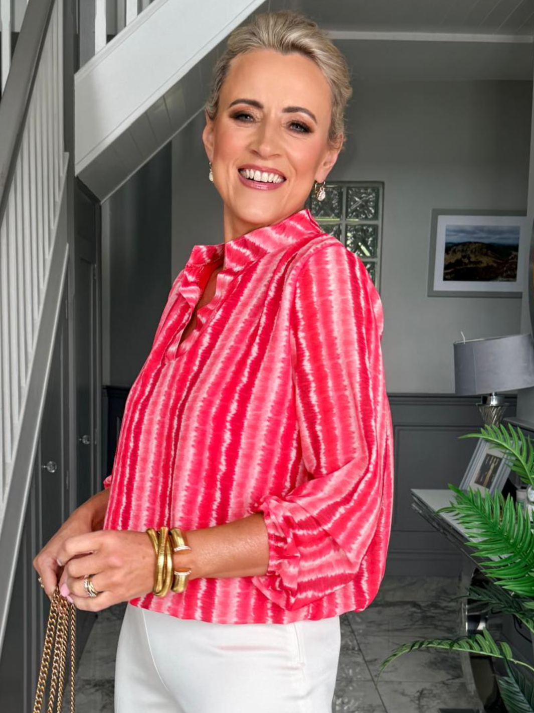 Kate & Pippa Bella Band Top In Coral Wave Print-Nicola Ross