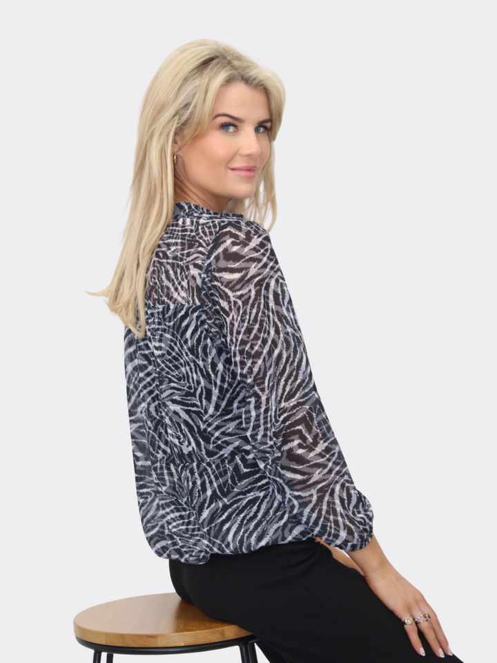 Kate & Pippa Bella Band Top In Grey Animal Print-Nicola Ross