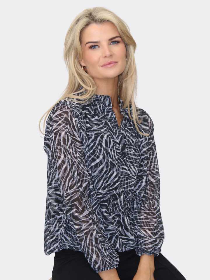Kate & Pippa Bella Band Top In Grey Animal Print-Nicola Ross