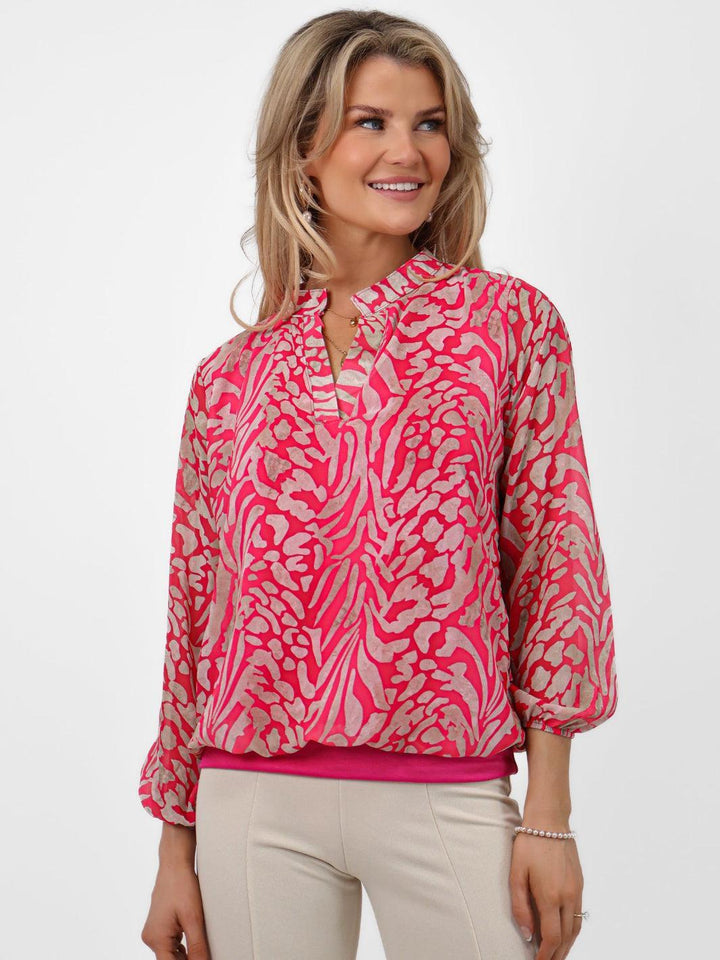 Kate & Pippa Bella Band Top In Large Cerise Pink Animal Print-Nicola Ross