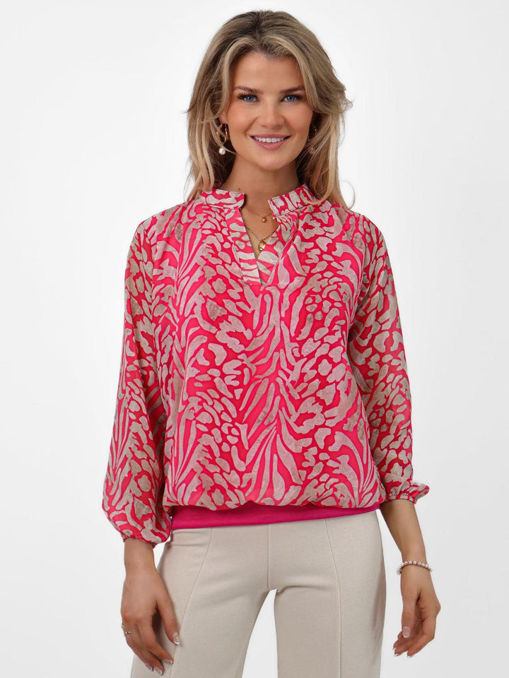 Kate & Pippa Bella Band Top In Large Cerise Pink Animal Print-Nicola Ross