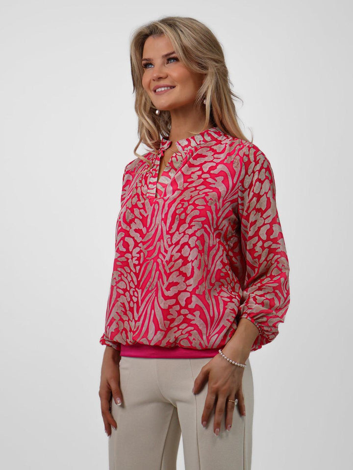 Kate & Pippa Bella Band Top In Large Cerise Pink Animal Print-Nicola Ross