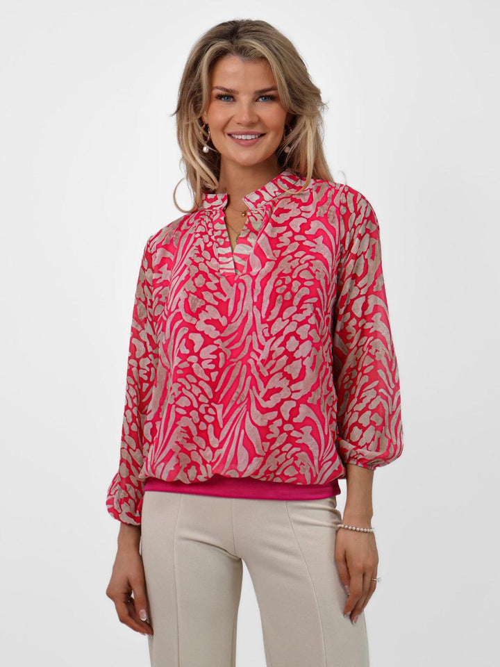 Kate & Pippa Bella Band Top In Large Cerise Pink Animal Print-Nicola Ross