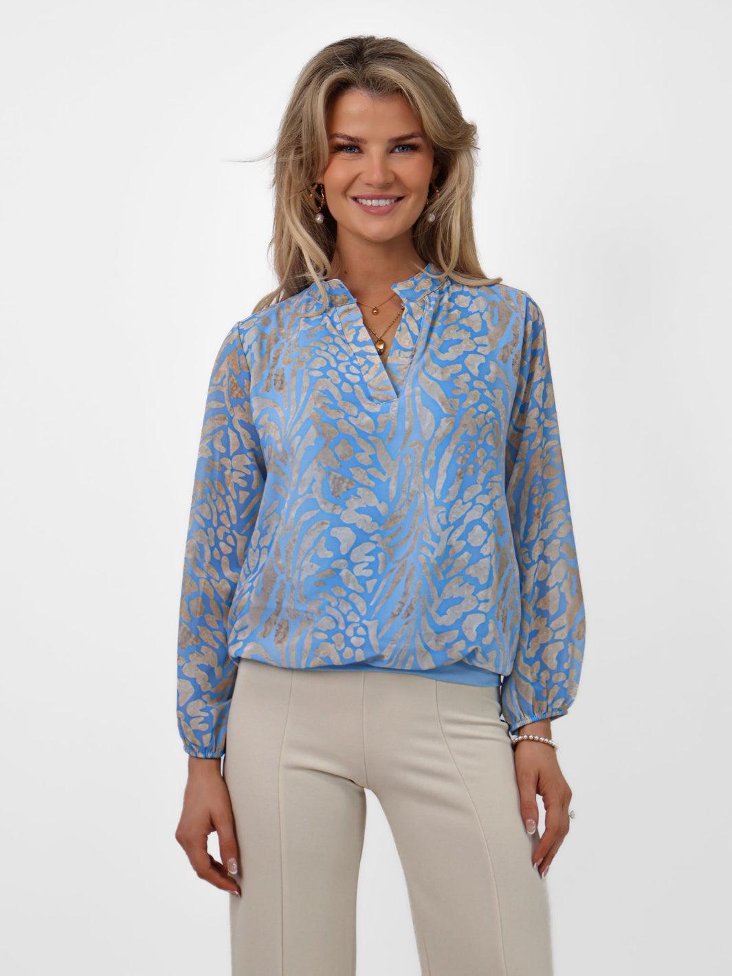 Kate & Pippa Bella Band Top In Large Light Blue Animal Print-Nicola Ross