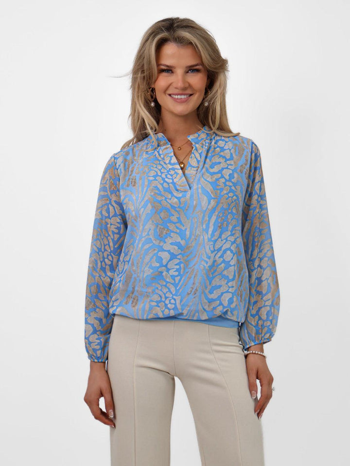 Kate & Pippa Bella Band Top In Large Light Blue Animal Print-Nicola Ross