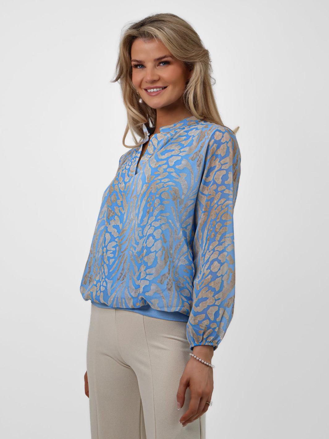 Kate & Pippa Bella Band Top In Large Light Blue Animal Print-Nicola Ross