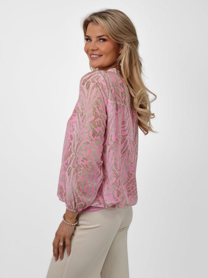 Kate & Pippa Bella Band Top In Large Light Pink Animal Print-Nicola Ross