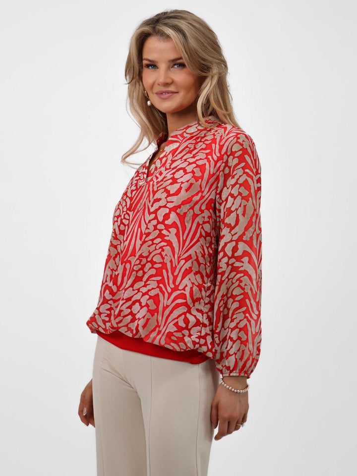 Kate & Pippa Bella Band Top In Large Red Animal Print-Nicola Ross