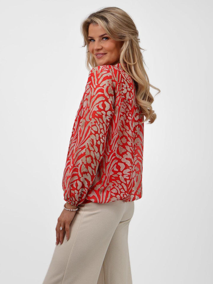Kate & Pippa Bella Band Top In Large Red Animal Print-Nicola Ross