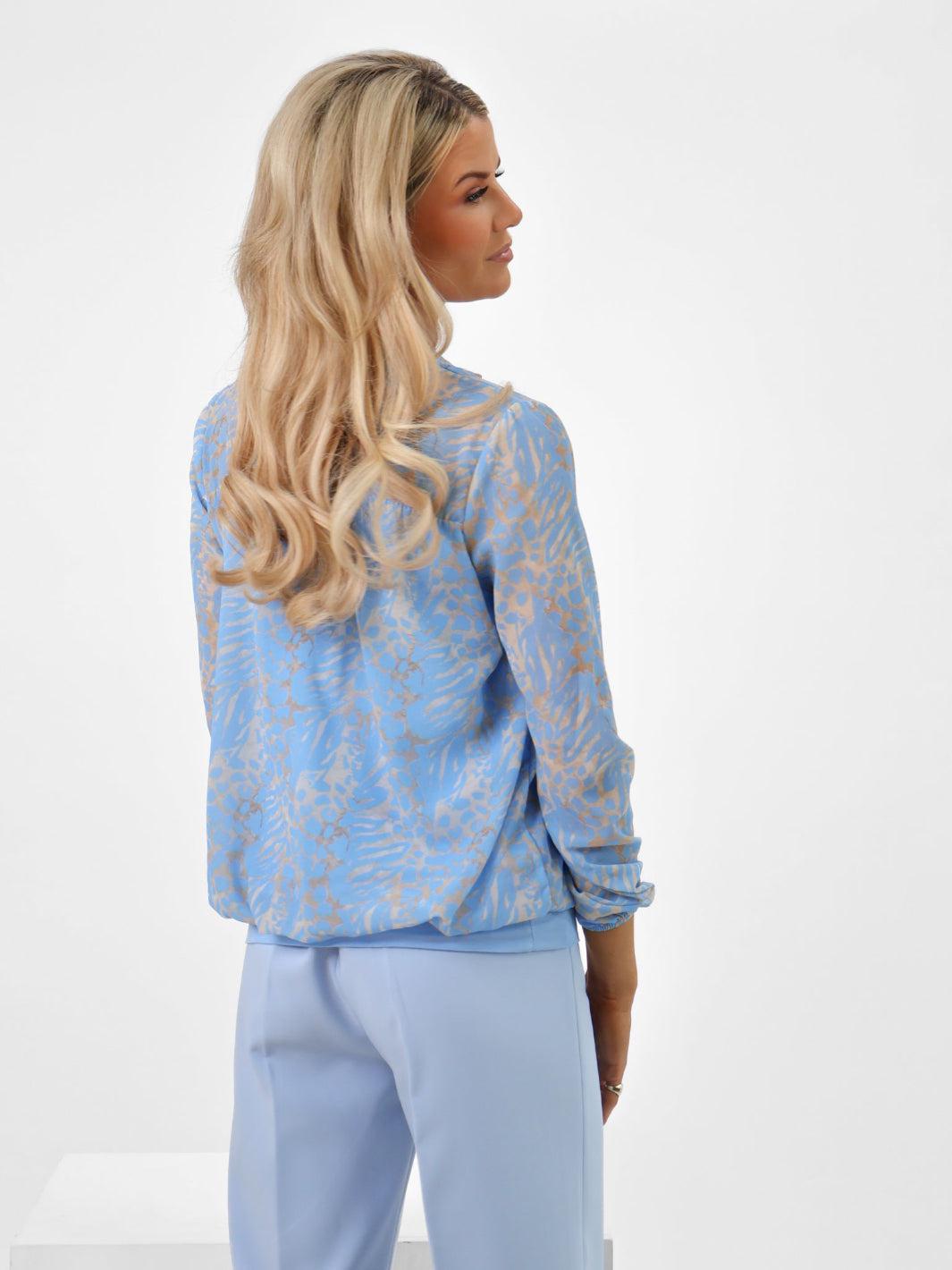 Kate & Pippa Bella Band Top In Light Blue Animal Print-Nicola Ross
