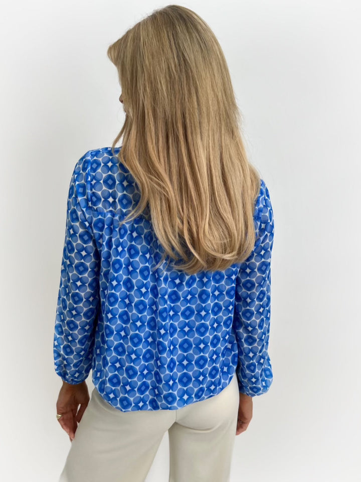 Kate & Pippa Bella Band Top In Light Blue Geo Print-Nicola Ross