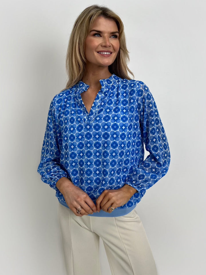 Kate & Pippa Bella Band Top In Light Blue Geo Print-Nicola Ross