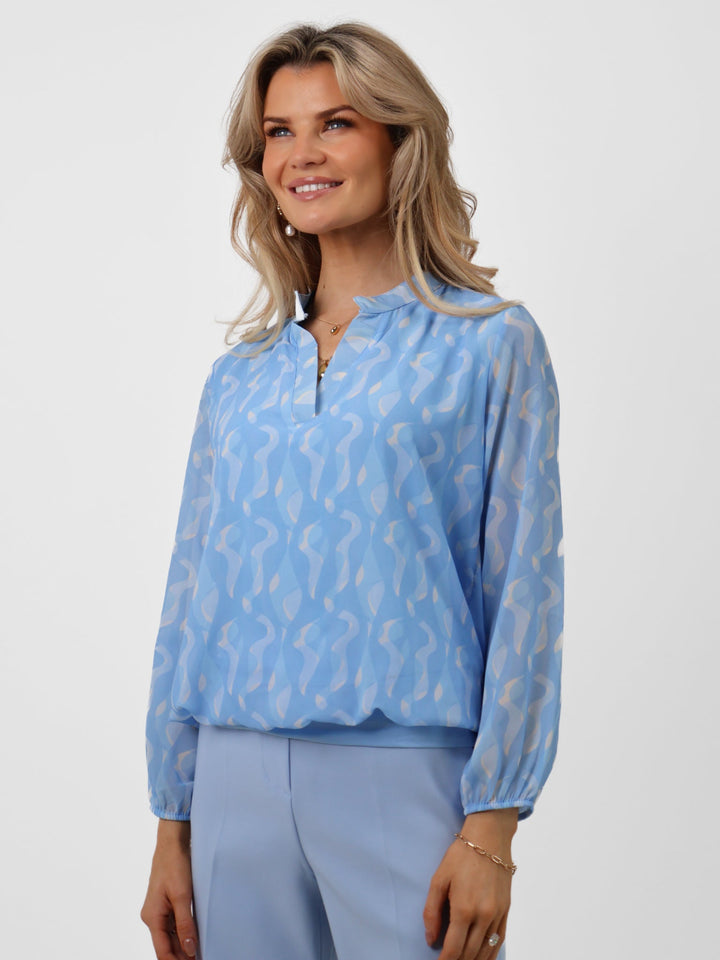 Kate & Pippa Bella Band Top In Light Blue Print-Nicola Ross