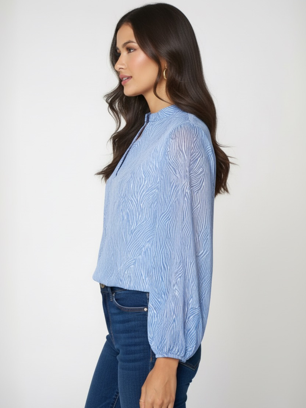 Kate & Pippa Bella Band Top In Light Blue Print-Nicola Ross