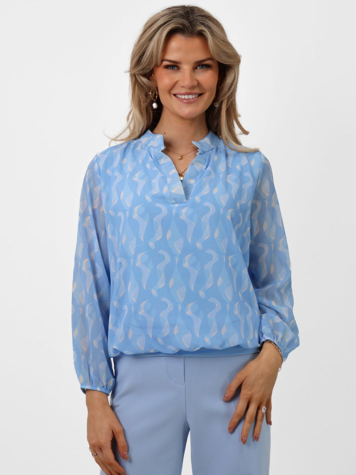 Kate & Pippa Bella Band Top In Light Blue Print-Nicola Ross
