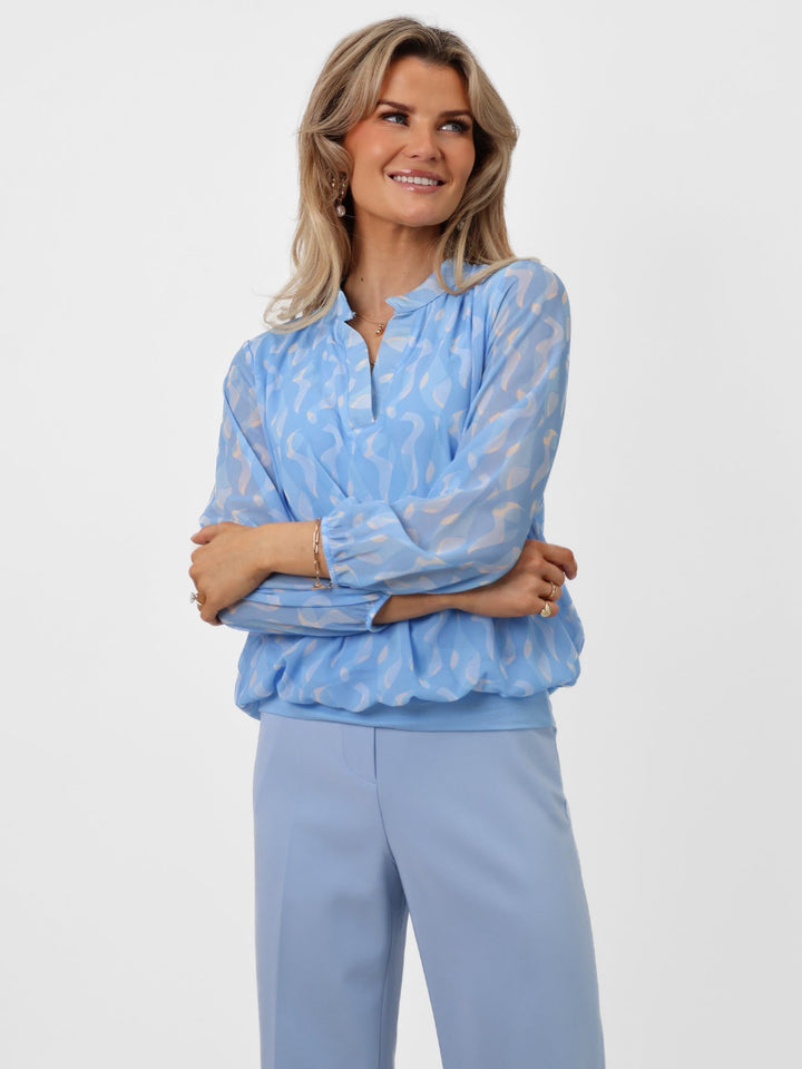 Kate & Pippa Bella Band Top In Light Blue Print-Nicola Ross