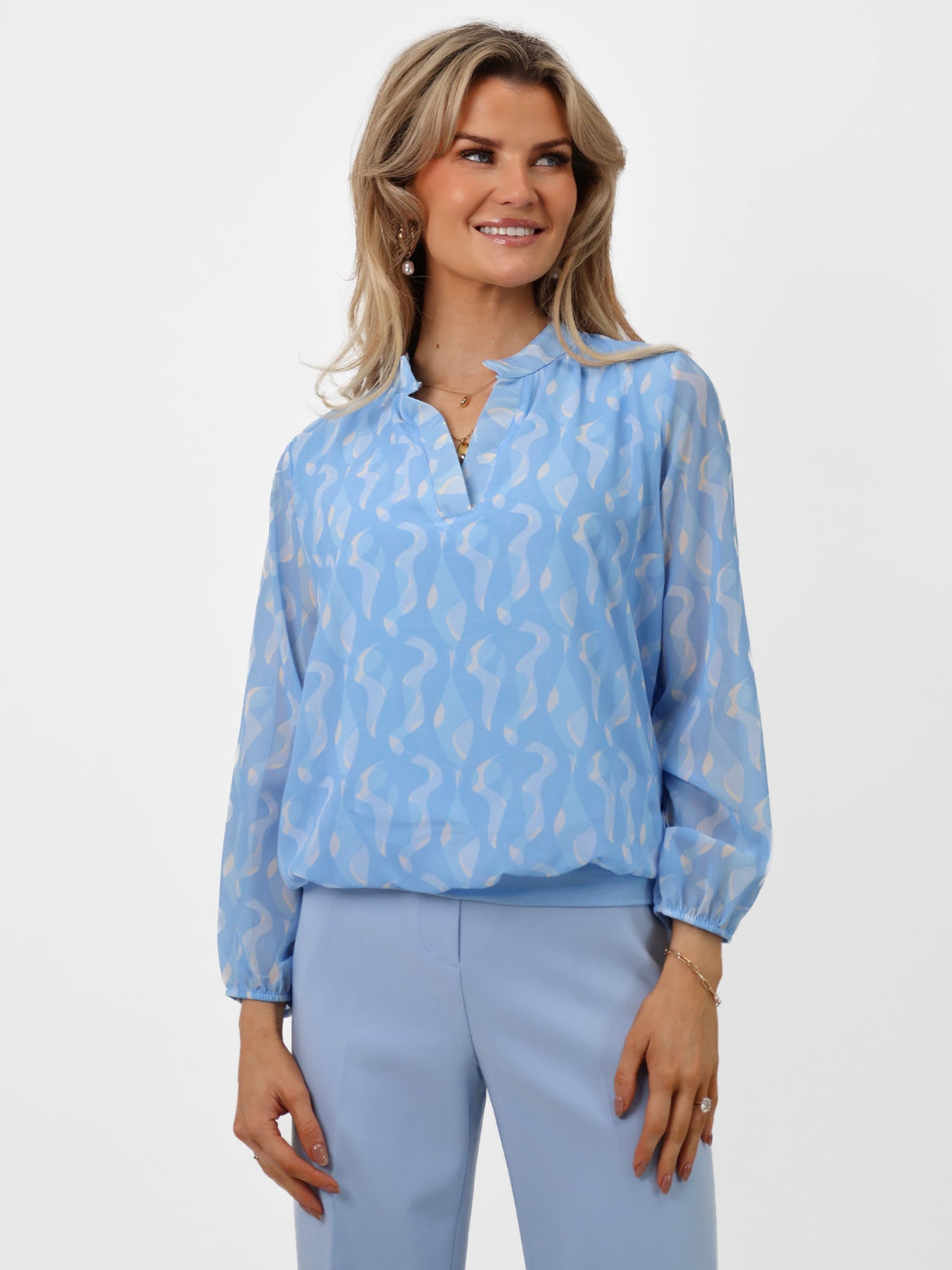 Kate & Pippa Bella Band Top In Light Blue Print-Nicola Ross
