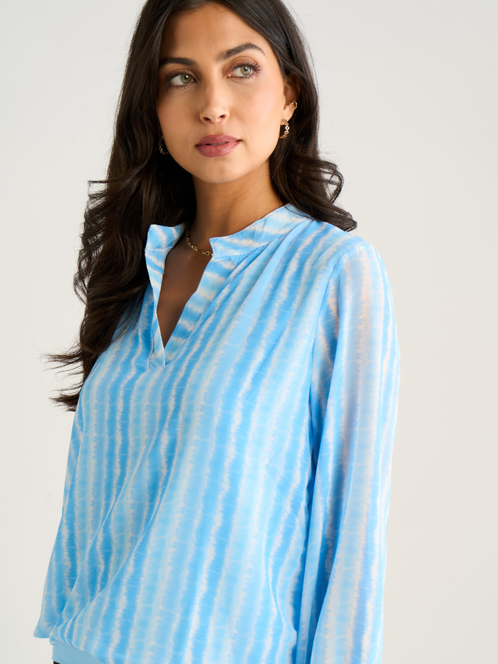 Kate & Pippa Bella Band Top In Light Blue Wave Print-Nicola Ross