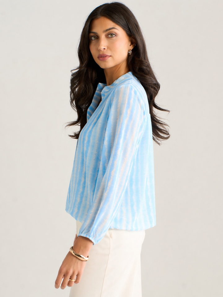 Kate & Pippa Bella Band Top In Light Blue Wave Print-Nicola Ross