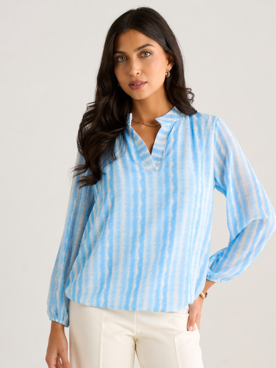 Kate & Pippa Bella Band Top In Light Blue Wave Print-Nicola Ross