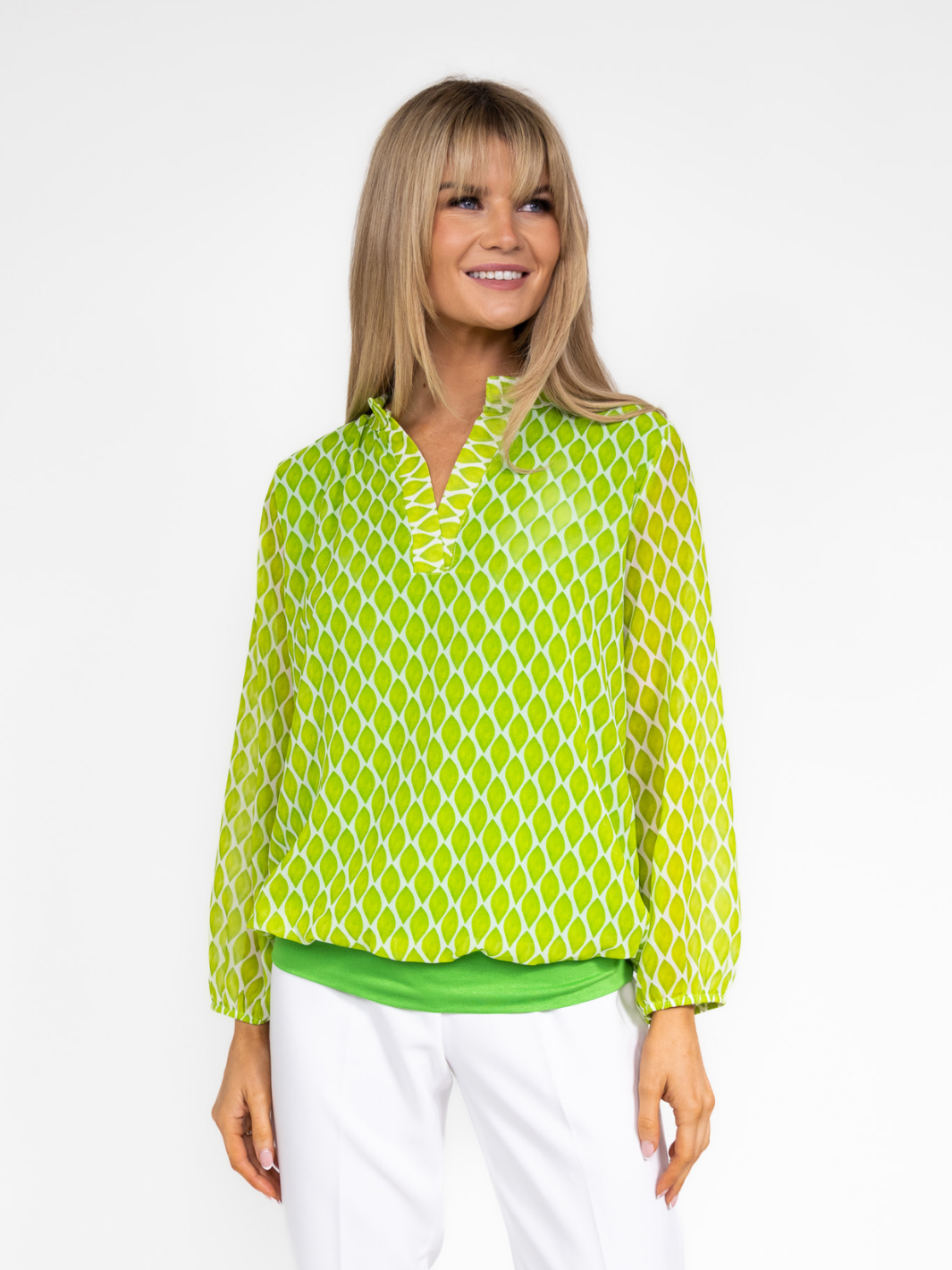 Kate & Pippa Bella Band Top In Lime Green Print-Nicola Ross