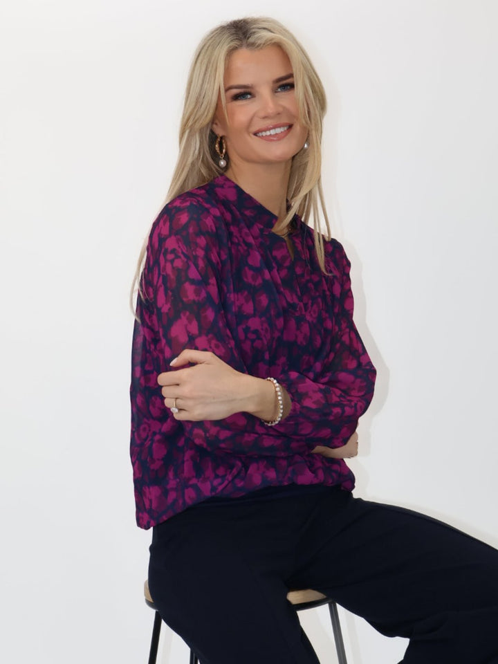 Kate & Pippa Bella Band Top In Magenta Abstract Print-Nicola Ross