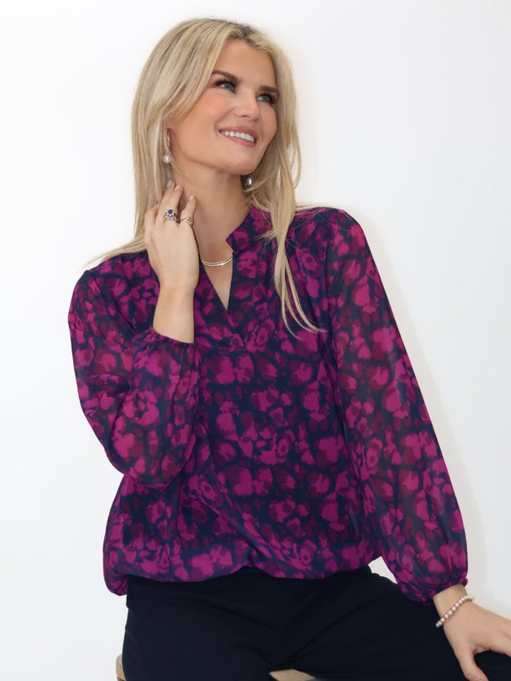 Kate & Pippa Bella Band Top In Magenta Abstract Print-Nicola Ross