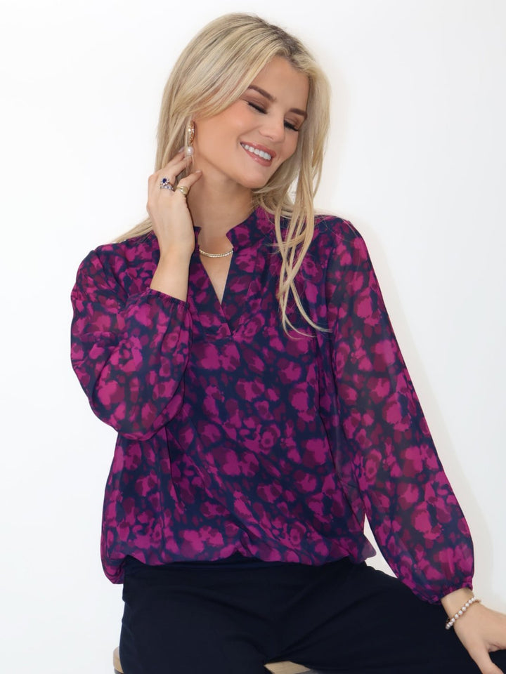 Kate & Pippa Bella Band Top In Magenta Abstract Print-Nicola Ross