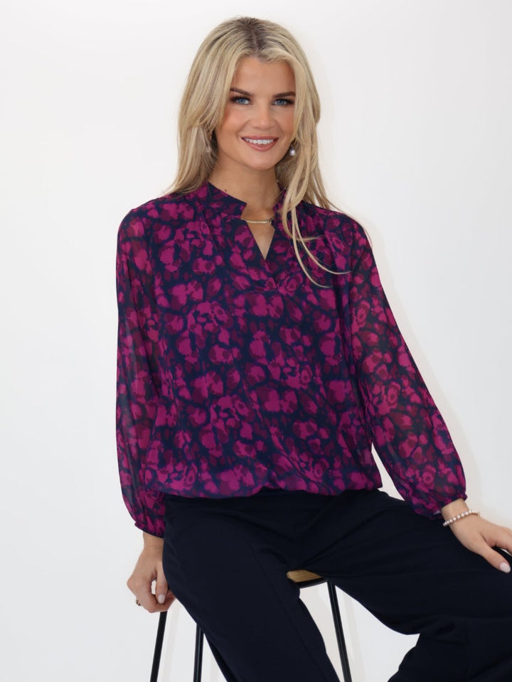 Kate & Pippa Bella Band Top In Magenta Abstract Print-Nicola Ross
