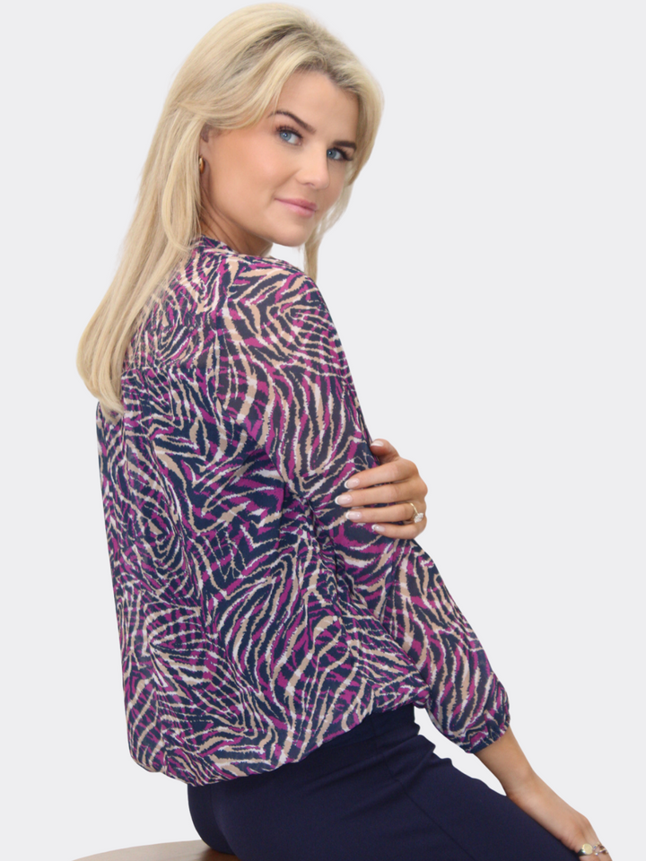 Kate & Pippa Bella Band Top In Magenta Animal Print-Nicola Ross