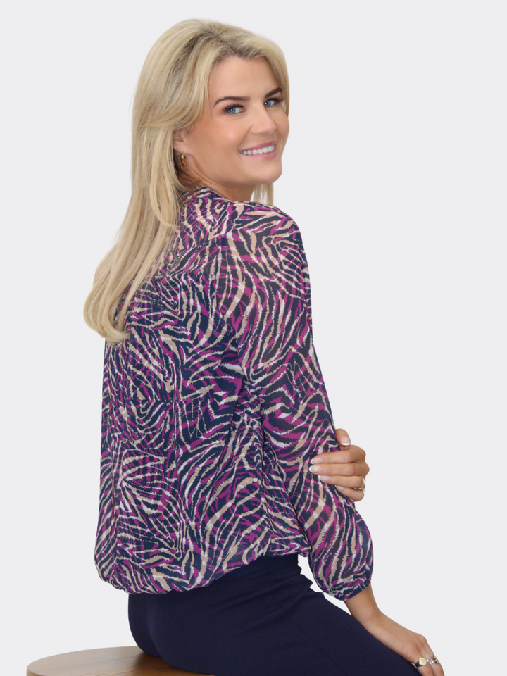 Kate & Pippa Bella Band Top In Magenta Animal Print-Nicola Ross