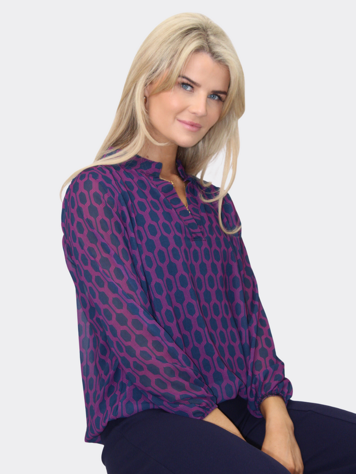 Kate & Pippa Bella Band Top In Magenta Geo Print-Nicola Ross