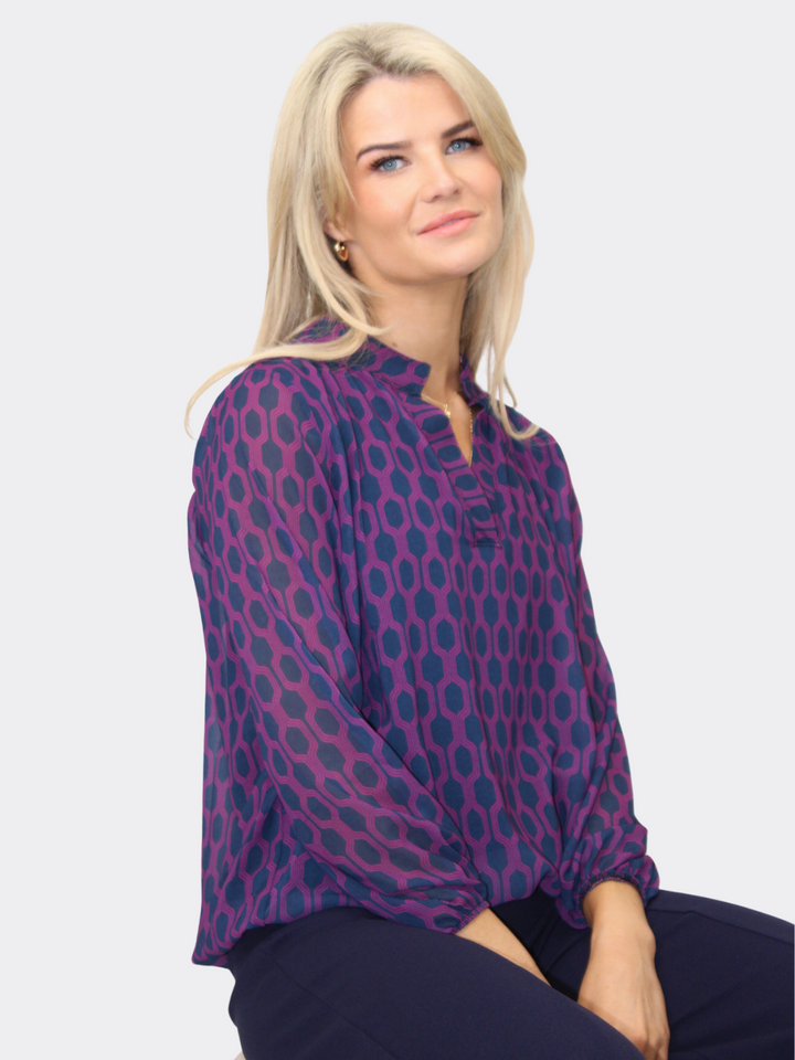 Kate & Pippa Bella Band Top In Magenta Geo Print-Nicola Ross