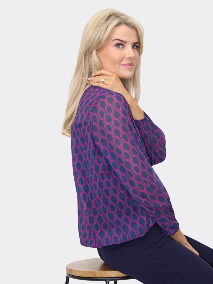 Kate & Pippa Bella Band Top In Magenta Geo Print-Nicola Ross
