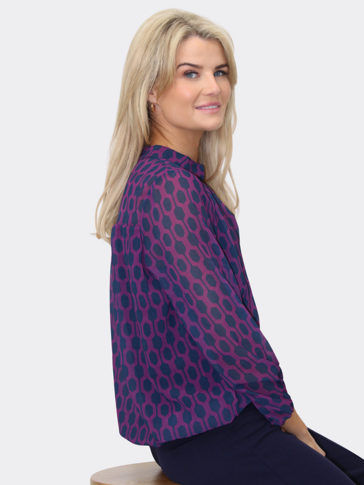 Kate & Pippa Bella Band Top In Magenta Geo Print-Nicola Ross
