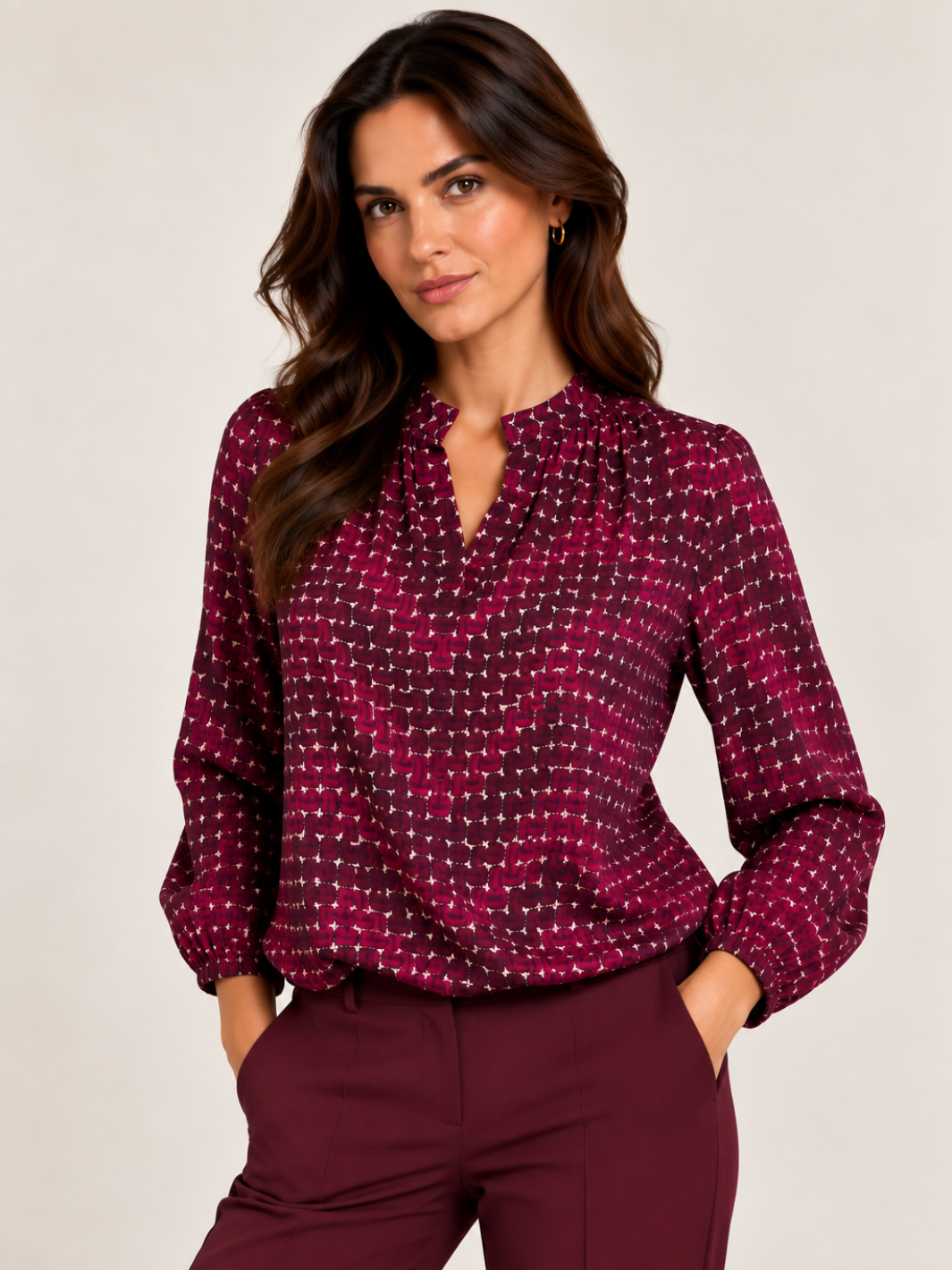 Kate & Pippa Bella Band Top In Magenta Geo Print-Nicola Ross